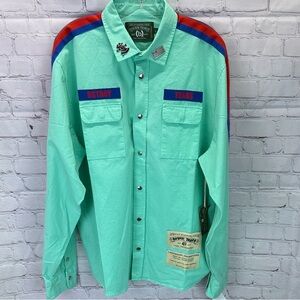 ⭐️Denim Tears/Bstroy colab military button snap shirt in mint green SZ XL. NWT